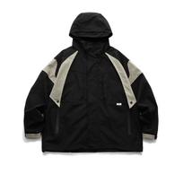 FORN3 Unisex Retro Hooded Windbreaker: Spring/Autumn Color Block Patchwork Jacket N354 L juoda