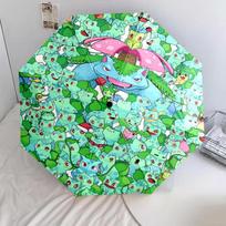 Bulbasaur pattern, automatic folding umbrella, portable and foldable design, 8 ribs, a Christmas or birthday gift. blue