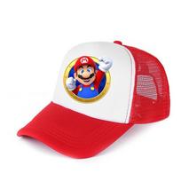 Hip-hop And Anime Style Super Mario Brothers Hat With Curved Brim And Round Top Red Mario white
