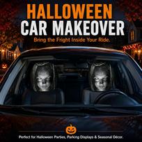 Halloween Hooded Horror Ghost Face Car Headrest Covers Creepy Doll Face Print Spooky Prank Interior Decor Halloween Party 2pc black