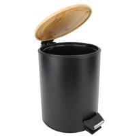 Trash Can Large Capacity Soft Close Bamboo Lid Round Waste Bin with Foot Pedal for Bathroom Kitchen Black Type 2 black