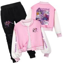 Kpop raganių medžiotojų grupės vaikų laisvalaikio sportinės trumpos beisbolo uniformos kelnės 2 dalių komplektas 150 pink