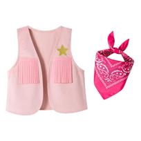 Merginų vakarietiško kaubojaus liemenės kostiumas su kutais ir skara festivaliui ar vaidmenų žaidimo renginiams Size 150 (8-10 years) pink