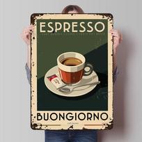 Espresso Buongiorno Metalinis Plakatas Individualus Sienų Menas Retro Vintažiniai Skardos Ženklai Vyro Urveliui Moderniam Namų Dekoravimui Prabangus 30x40cm(11.8x15.7inch)
