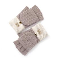 Cute Women Knitted Flip Half Finger Gloves, Plush Lined Winter Thermal Mittens Korean Style for Cycling Running Outdoor Sports One Size white