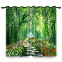2 vnt. Miško Peizažo Blackout Užuolaidos Žalia Gamta Scenarijus Miegamojo Svetainės Termiškai Izoliuotos Kambario Tamsinimo Užuolaidos 53x137cm 2pcs