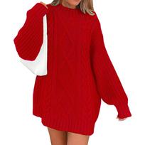 Women's Fashion Oversized Knit Short Sweater Dress Long Sleeve Crewneck Sweater Loose Knitted Dress S raudona