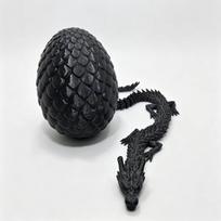3D Printed Dragon Egg Ornament Set - Divine Gem Dragon Figure, Creative Trendy Toy & Gift Decoration Egg 11cm + Dragon 35cm black