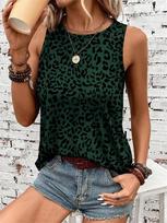 Vasaros Seksualūs Leopardiniai 3D Spausdinti Tankai Moterims Gatvės Stiliaus O-Kaklo Elegantiškas Berankovis Topas Off Shoulder Y2k Moteriški Drabužiai 2XL black