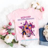 2026 Children's K-pop Demon Hunters T-shirt, A Clothing Item Featuring Anime Cartoon Patterns, A Girls' Casual Top, Gift Options 160 white