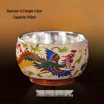 Dragon & Phoenix 999 Silver-Plated Ceramic Tea Cup Set - Creative Chinese Gift 145ml