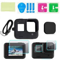 Protective Silicone Case for GoPro Hero 8 Black Tempered Glass Screen Protector Film Lens Cap Cover for Go Pro 8 cases Accessory black