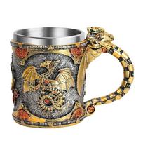 Viduramžiškas Steampunk Drakono Puodelis Renesanso Mechaniniai Drakonai Alaus Bokalas Nerūdijančio Plieno Kavos Puodelis Tėvo Dienos Dovana beige