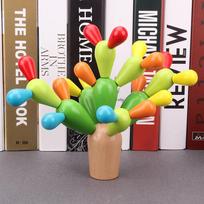 Kindergarten children's cactus wooden building block splicing cactus baby educational early education toy yellow