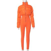 Rudens Žiemos Moteriški Patchwork Bodycon Ilgomis Rankovėmis Kombinezonai Stori Šilti Aukštu Juosmeniu Užtrauktuku Vienspalviai Romperiai S oranžinė