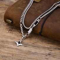 Vnox Black Star Charm Choker Necklaces for Men Women, Stainless Steel Double Link Chains Stacking Collar Birthday Christmas Gift black