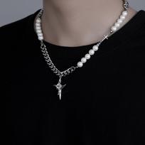 Vnox Black Star Charm Choker Necklaces for Men Women, Stainless Steel Double Link Chains Stacking Collar Birthday Christmas Gift gray