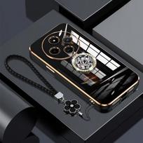 Redmi14C dėklas Prabangus deimantinis žiedas dangtelis Xiaomi Redmi 14C 13 13C poco F6 pro telefono dėklas su gėlių virvele Dengti dėklai 14C POCO F6 pro&Case & Holder juoda