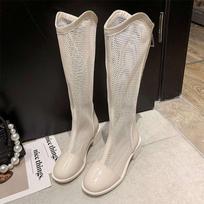 Women Breathable Hollow Mesh Summer Thin High Tube Slim Knight Boots 40 gray
