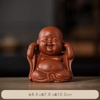 Ceramic Laughing Buddha Statue for Wealth, Three No Evil Maitreya Figurine, Zen Desk Decor for Home Office Entryway Tea Table black