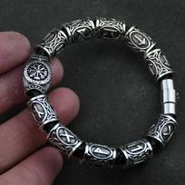 Norse Runes Bracelet Vikingo 3pcs /11pcs/13Pcs/15pcs Runes Beads Vegvisir Compass Amulet Viking Bracelet Slavic Accessorier length 19cm gray