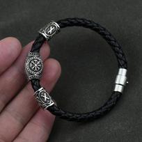 Norse Runes Bracelet Vikingo 3pcs /11pcs/13Pcs/15pcs Runes Beads Vegvisir Compass Amulet Viking Bracelet Slavic Accessorier length 23cm black