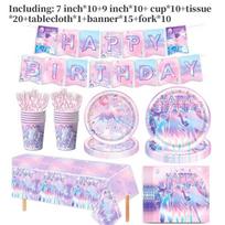 Kpop Demon Hunters Party Supplies Set With Paper Plates And Banner For Childrens Birthday Celebrations 7PCS gray