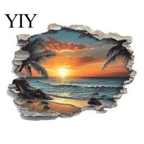 Peel And Stick Wall Murals 3D Beach Scenery Sticker, Sunset Coconut Tree Mural, PVC Waterproof Decal, Easy Application Art Decor Removable for Living A gray