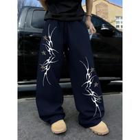 Hip Hop Style Hanging Wide Leg Pants for Men's Casual Sports Pants with Unique Thorns and Five Star Prints Suitable for Daily Outings Jog Ging XL black