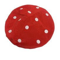 Stage Show Mushroom Costume Hat Plush Oversized Cap with White Dot Pattern and Elastic Underchin Band for Halloween Cosplay raudona