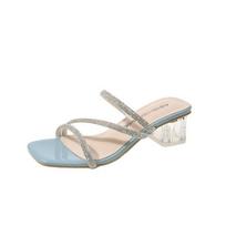 Slippers Women Summer Rubber Flip Flops Shoes Slides Low Heeled Mules Square Toe Pantofle Shallow Fashion Hawaiian High 42 gray