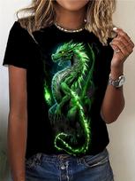 Black Women's Tee - Glowing Green Dragon Graphic, Mythical Fiery Beast Design for Casual Daily Wear 2XL brown