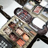 Portable Stainless Steel Camping & Picnic Cookware Set 8-Piece Set gray