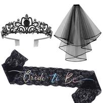 3pcs Gothic Black Bachelorette Accessories Bride To Be Bride or Die Sash Veil Crown Set for Hen Night Wedding Party Decorations juoda