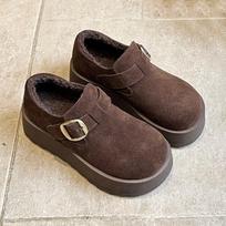 Anti-velvet leather Velcro shoes women's platform winter retro lamb wool velvet warm one-pedal muffin shoes 39 black