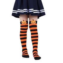 Striped/checkered Patterned Pumpkin Demon Halloween Socks High Tube Socks StyleD black
