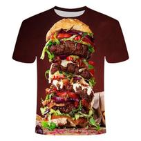 Cool Summer 3d Men's Printed T-shirt Beer Burger Hip-hop Funny O-neck Short-sleeved Young Ruffian Handsome High-quality Top 6xl 2XL brown
