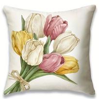 Tulip Pattern Home Decor Pillowcase Bedroom Living Room Sofa Decoration Polyester Cushion Cover with Zipper 45x45cm beige