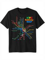 T-shirt su Niujorko metro žemėlapiu - Grafinis marškinėlis, rodantis NYC transporto linijas, Pagamintas iš M black