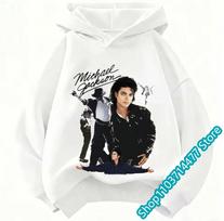 2026 Vaikams skirta Michael Jackson spaudinio Hoodie – Šiltas rudens/žiemos retro stiliaus pop ikonų grafinis džemperis berniukams ir mergaitėms 140 white