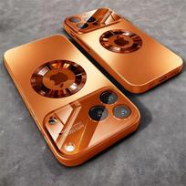 Prabangus titano metalo spalvos magnetinis dėklas, skirtas iPhone 17 16 15 14 13 12 11 Pro Max Plus, su Magsafe belaidžio įkrovimo funkcija, matinis telefono dėklas For iPhone 11 oranžinė