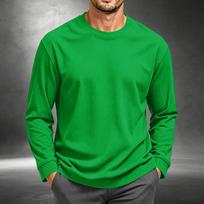 Men's Corduroy Long Sleeve Neck Shirt Casual Pullover Top L žalia