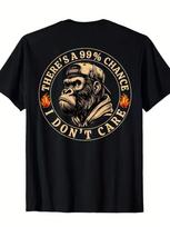 Funny Monkey There'S A 99% Chance I Don't Care Men'S T-Shirt Humorous Back Print Monkey Graphic 100% Comfort Fit Casual Wear XL beige