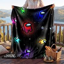 Warm Flannel Blanket Among Us Pattern, Lightweight Comfortable Throw Blanket for Bed Sofa Use 80cmx120cm black