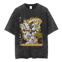 Anime Jojo Bizarre Adventure Kakyoin Noriaki Vintage Acid Washed T Shirts Mens Women Cotton Short Sleeves Top 2XL black