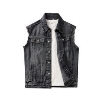 Vyriška lieknos figūros šviesaus džinsinio audinio liemenė - Korėjietiško stiliaus pavasario/vasaros/rudens viršutinė dalis Gilet L black