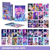 55pcs K-POP Demon Hunters Holographic Cards Set - HUNTR/X Boy Girl Group Laser Photocards, Anime Collectible Trading Game Cards, blue