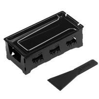 Stainless Steel Non-Stick Cheese Pan Wooden Handle Cheese Fondue Set Baking Tray  for Outdoor Black Style B