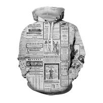3D Spausdinti Vintažiniai Seno Laikraščio Gobtuvai Vyrams Drabužiai Mada Atsitiktinio Dizaino Megztiniai Streetwear Moterims Sportiniai Kostiumai Palaidinės 3XL white