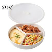 Portion Control Diet Dish Ceramic Steamer Plate with 3 Divided Compartments, Round Safe Tableware for Food, Rice Meat Vegetable Separator Pot L B